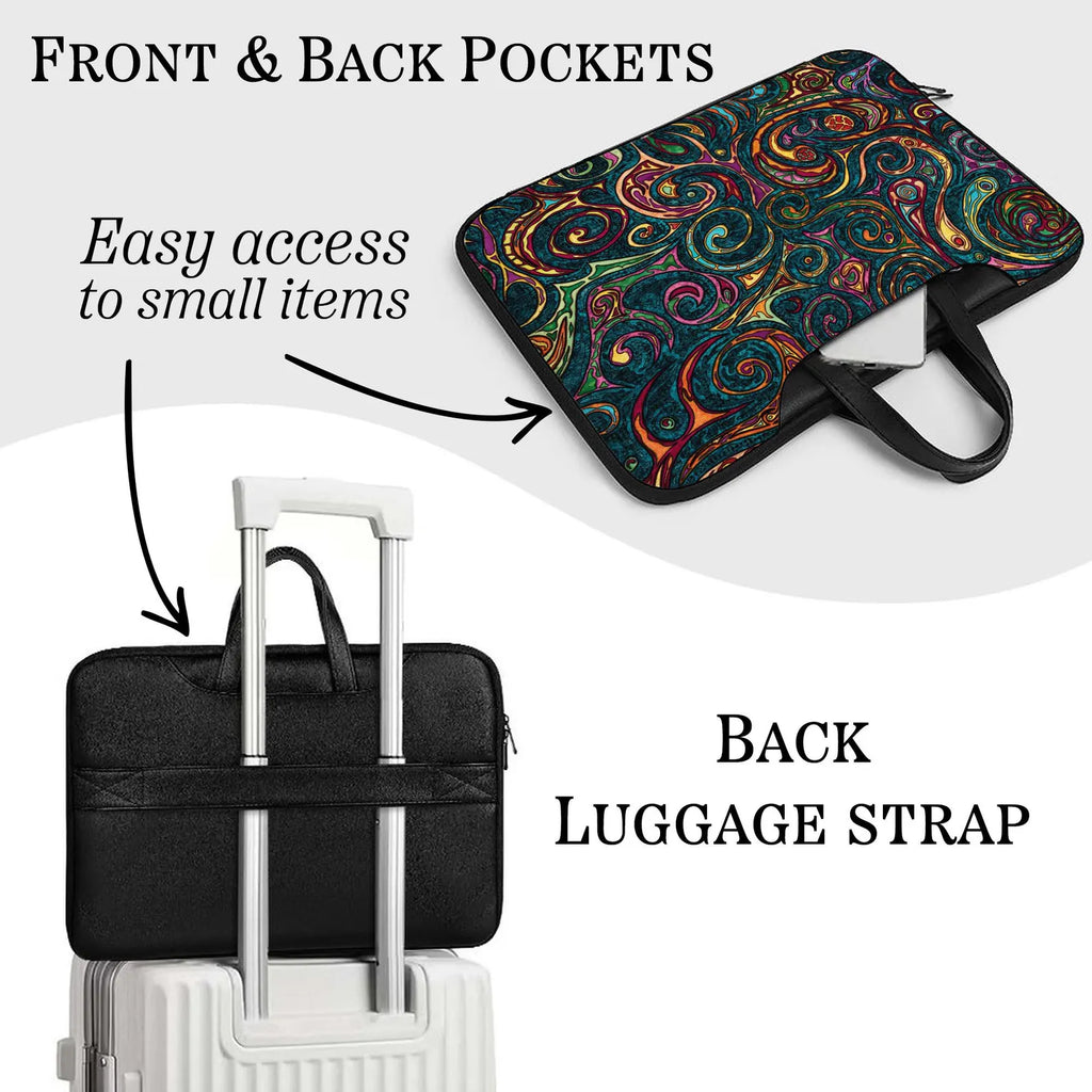Ethnic abstract laptop sleeve with shoulder strap and handles