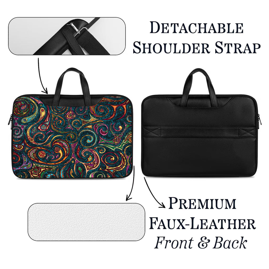 Ethnic abstract laptop sleeve with shoulder strap and handles